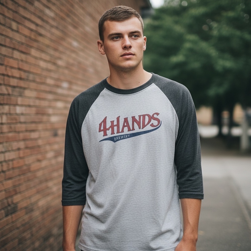 4 Hands Brewery Next Level Apparel Charcoal and Light Gray Raglan Shirt A241